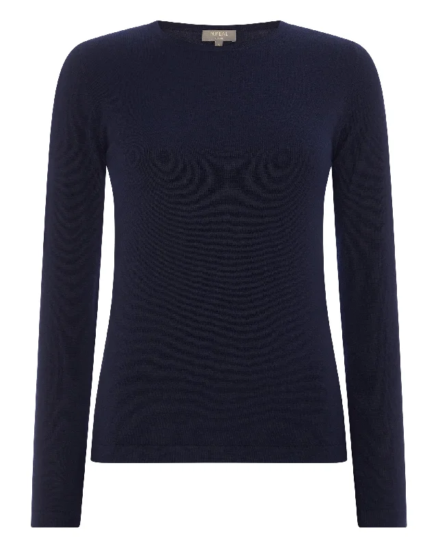 Women's Eden Superfine Cashmere Round Neck Top Navy Blue