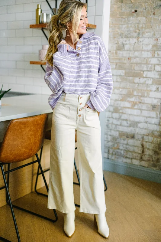 Think It Over Lavender Purple Striped Sweater