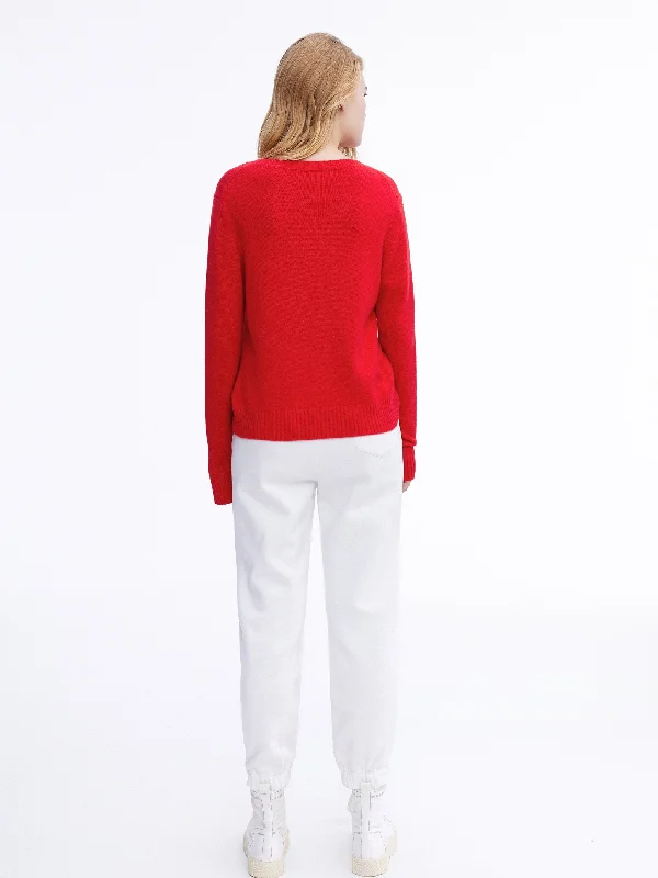 'Tiger Queen' Red Cashmere Crew