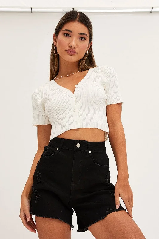 White Knit Cardigan Short Sleeve