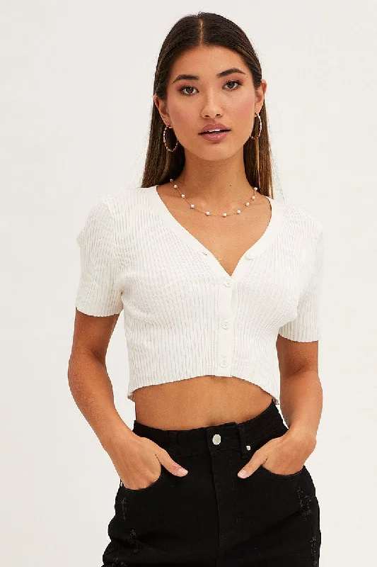 White Knit Cardigan Short Sleeve