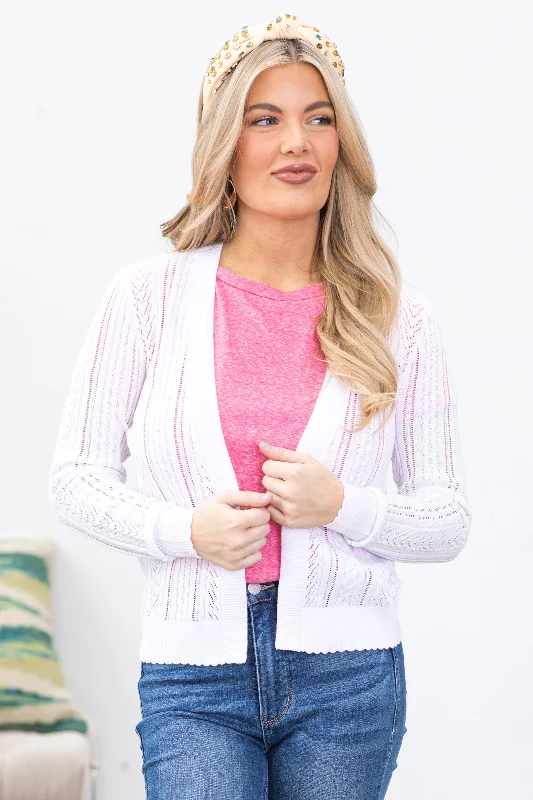 White Scallop Hem Pointelle Cardigan