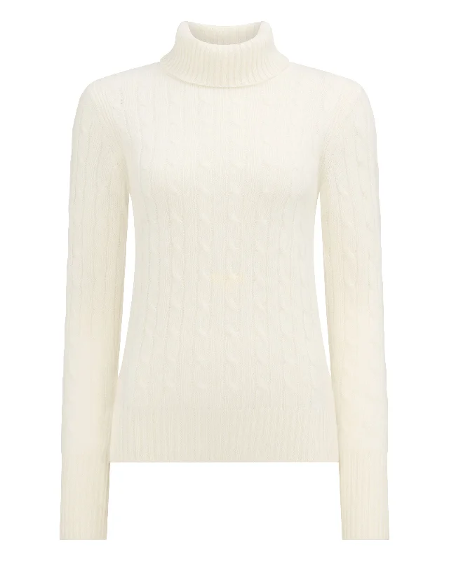 Women's Adelyn Cable Roll Cashmere Jumper New Ivory White