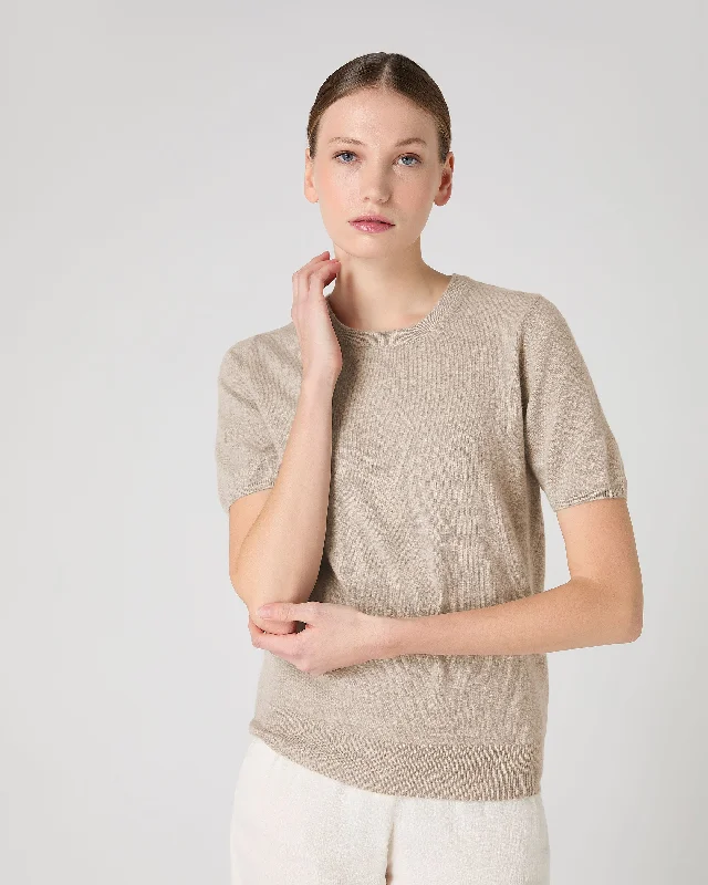 Women's Milly Classic Cashmere T-Shirt Oatmeal Brown