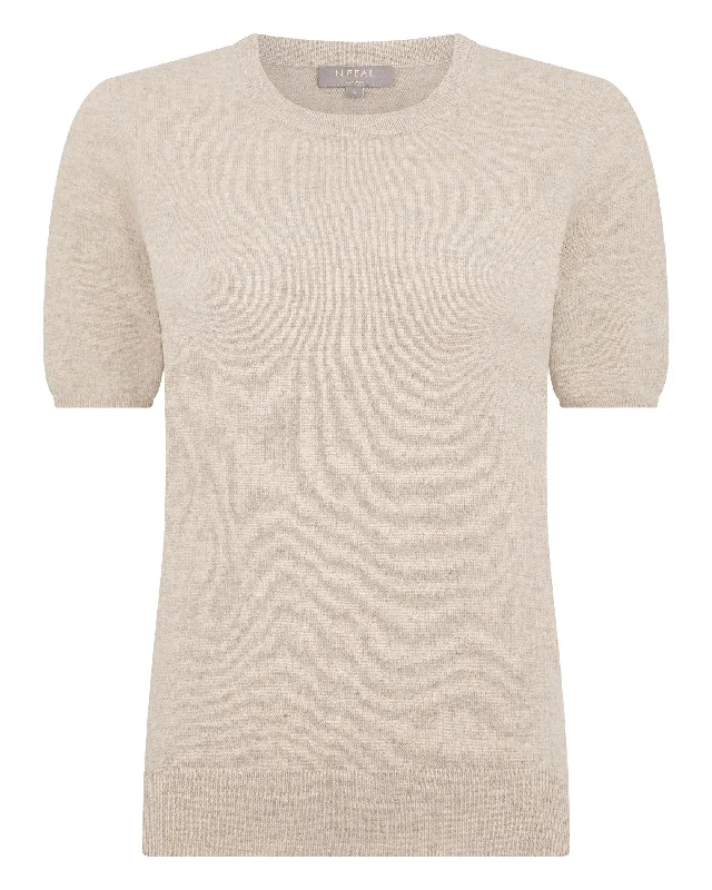 Women's Milly Classic Cashmere T-Shirt Oatmeal Brown