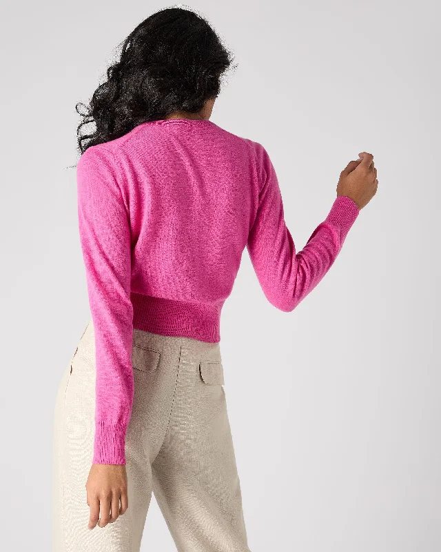 Women's Ivy Cropped Cashmere Cardigan Vibrant Pink