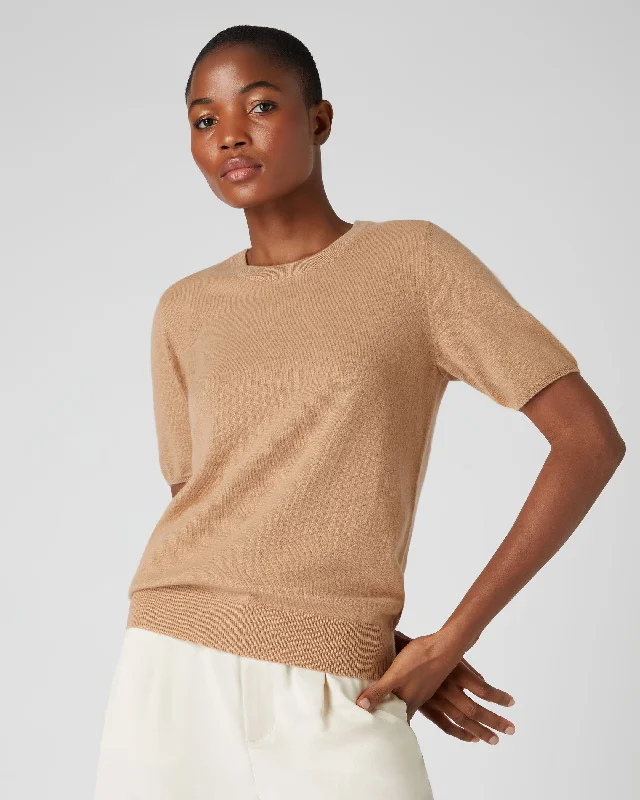 Women's Milly Classic Cashmere T Shirt Sahara Brown