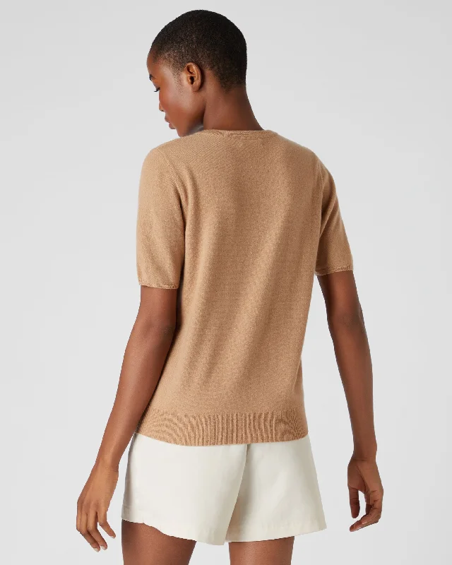 Women's Milly Classic Cashmere T Shirt Sahara Brown