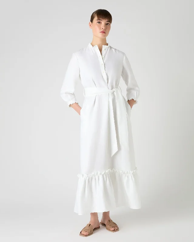 Women's Iris Ruffle Linen Dress White