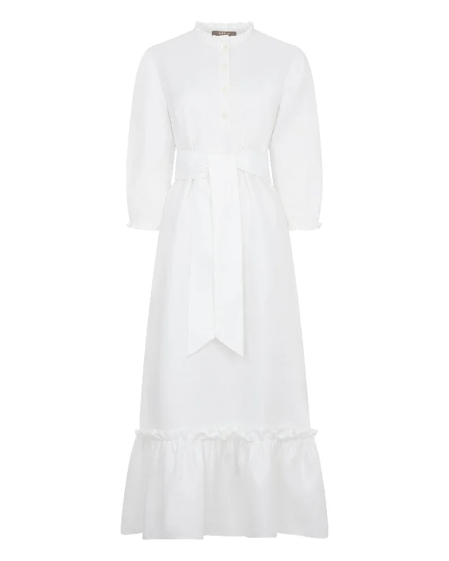 Women's Iris Ruffle Linen Dress White