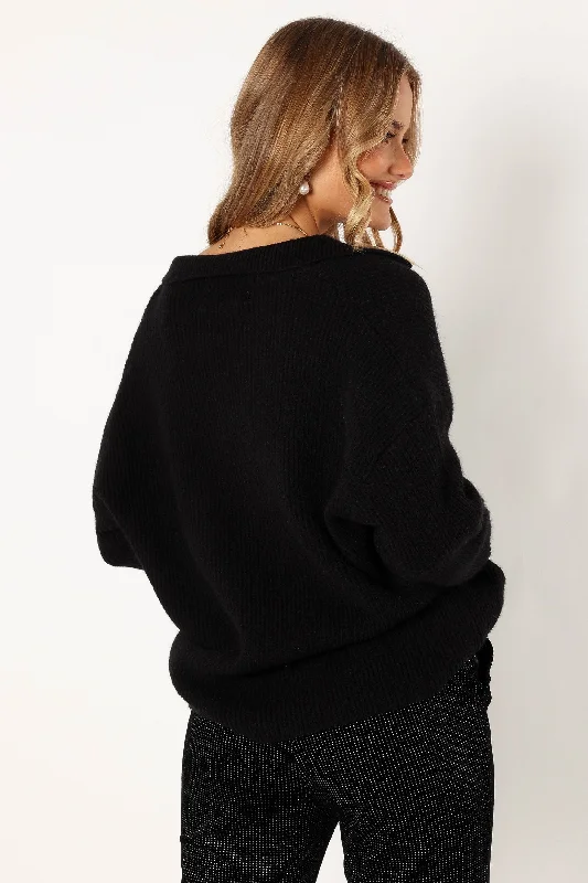 Zala Vneck Collar Knit Sweater - Black